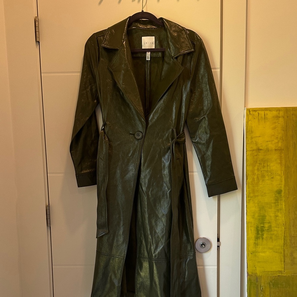 Leith Dark Green Trench Coat vegan leather